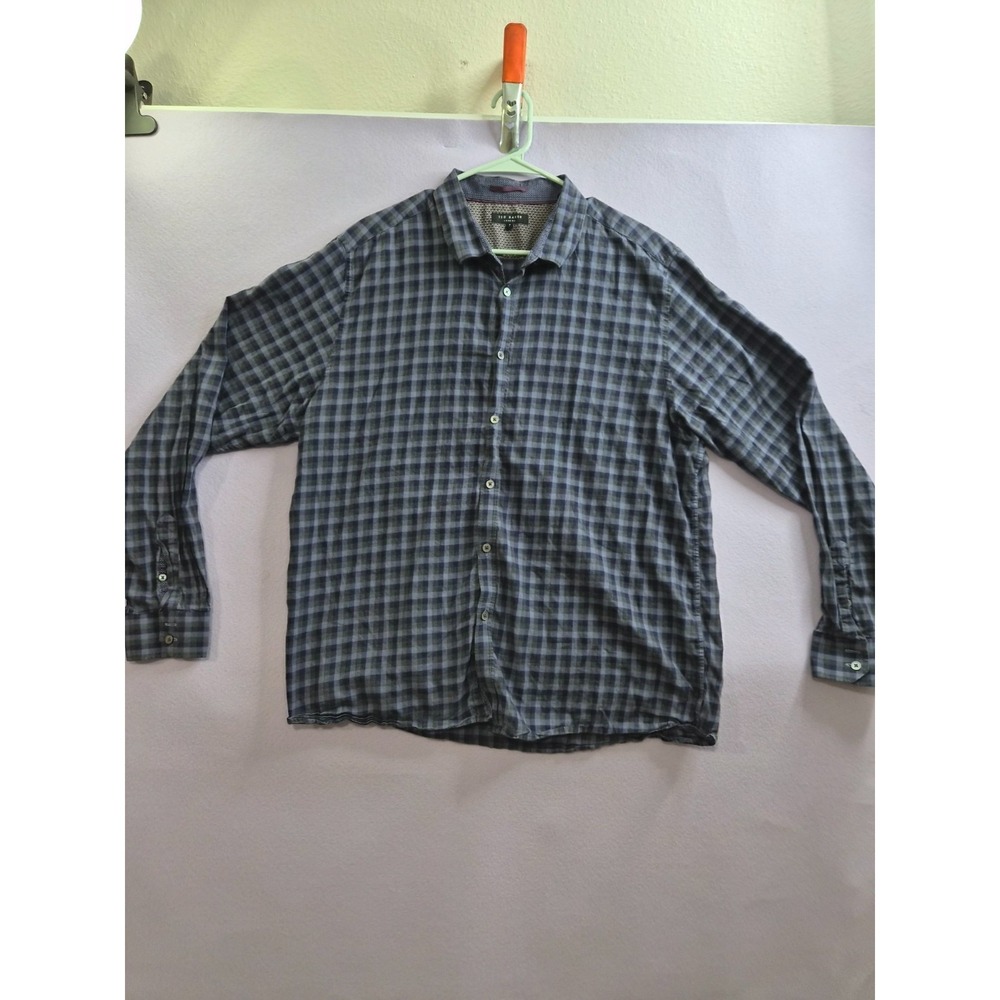 Ted Baker London Shirt Mens 7 Blue Multi Gingham Plaid Casual Wear Button Up